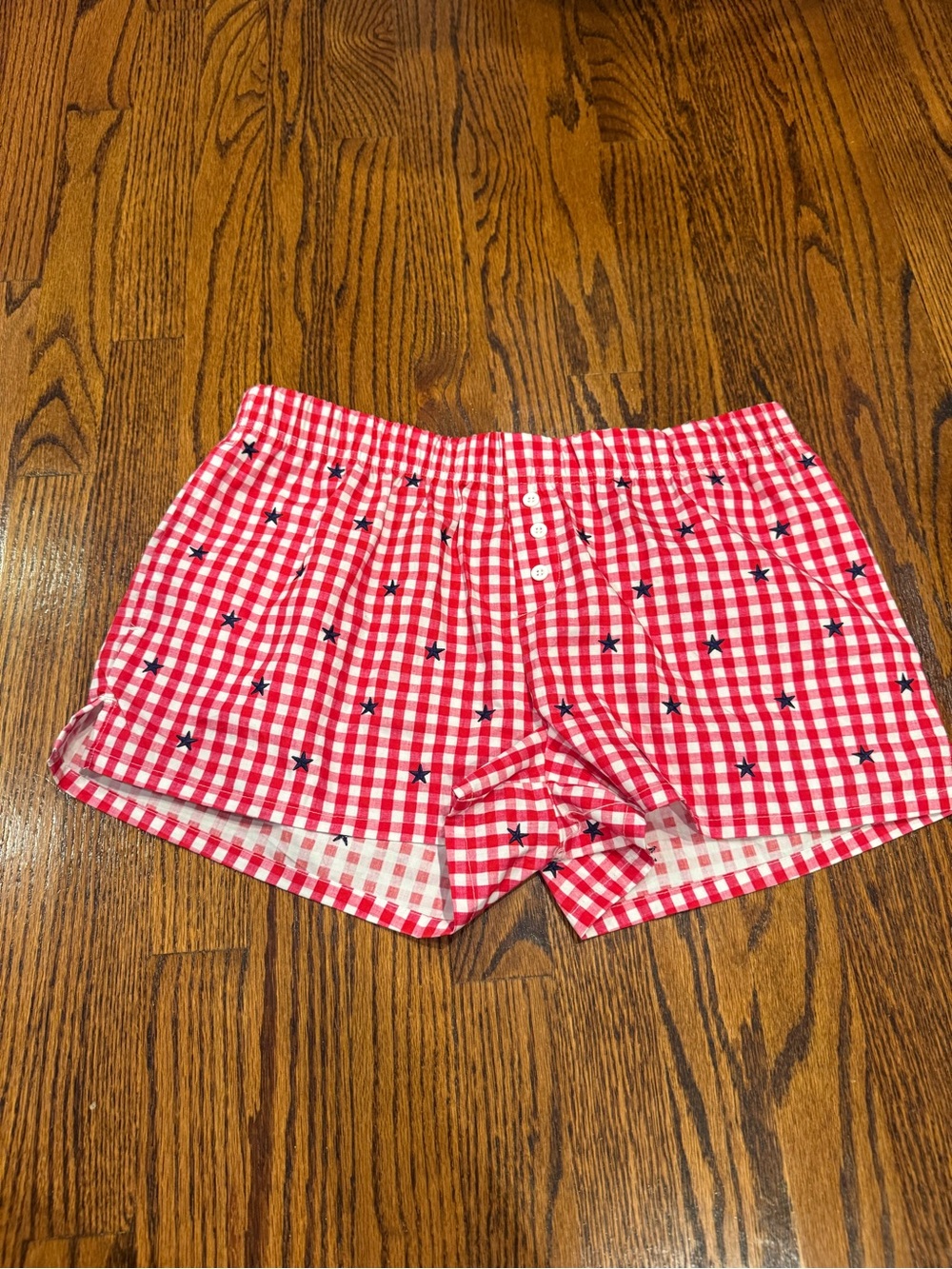 Zoe + Liv Red Gingham High-Waist Shorts with Navy Star Print